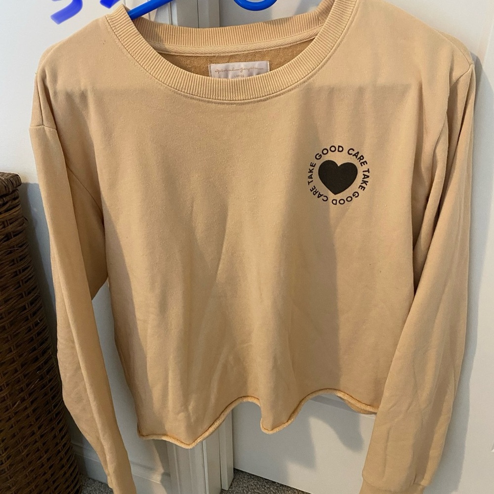 Tan Long Sleeve Shirt with Heart Graphic